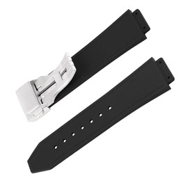 MMBAY Leather 25mm Watch Bands Compatible Fit for Hublot Big Bang 19mm*25mm*22mm Replacement Watch Strap Wirstband Bracelet For Men and Women(with metal buckle), Black