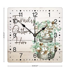 Zyadsinoudor Family Gather Here PVC Wall Clock White Kapok Floral Frameless Clocks French Flower 10in Silent Non-Ticking Funny Frameless Clocks Home Decor for Kitchen Restaurant Or Dinning Room Office