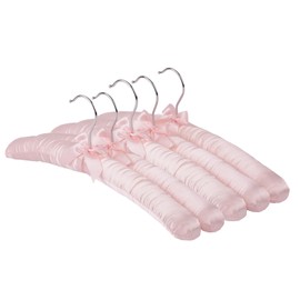 5 Pack Coat Hangers Satin Padded Hangers for Women Clothing, Anti Slip Sponge Fabric Clothing Hangers Coat Racks for Sweater, Coat, Suit, Dress (Light Pink)
