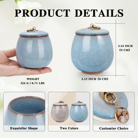 Abooxiu Ceramic Small Urns for Human Ashes Keepsake Cremation Urn for Ashes Adult Male Female Ice Crack Keepsakes Urn for Human or Pet Celeste Blue