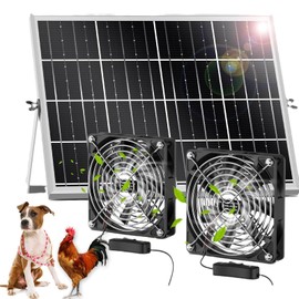 Wamikigl 15W18v Solar Powered Dual Fan Kit IPX6 Waterproof - 5" High Speed Cooling for Chicken Coop, Barn, RV, Dog House, Green Energy, Automatic Exhaust Fan with Cable (Easy to Install)