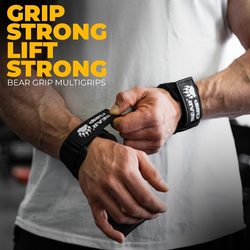 BEAR GRIP Multi Grip Straps/Hooks, Premium Heavy duty weight lifting
