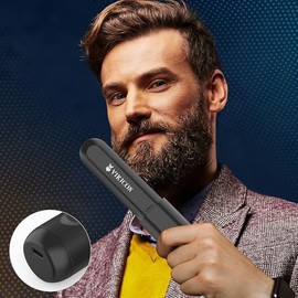 VIKICON Alisador de barba para hombres, cepillo para alisar el cabello y la barba 2 en 1, mini peine eléctrico antiquemaduras con ajuste de 3 temperat