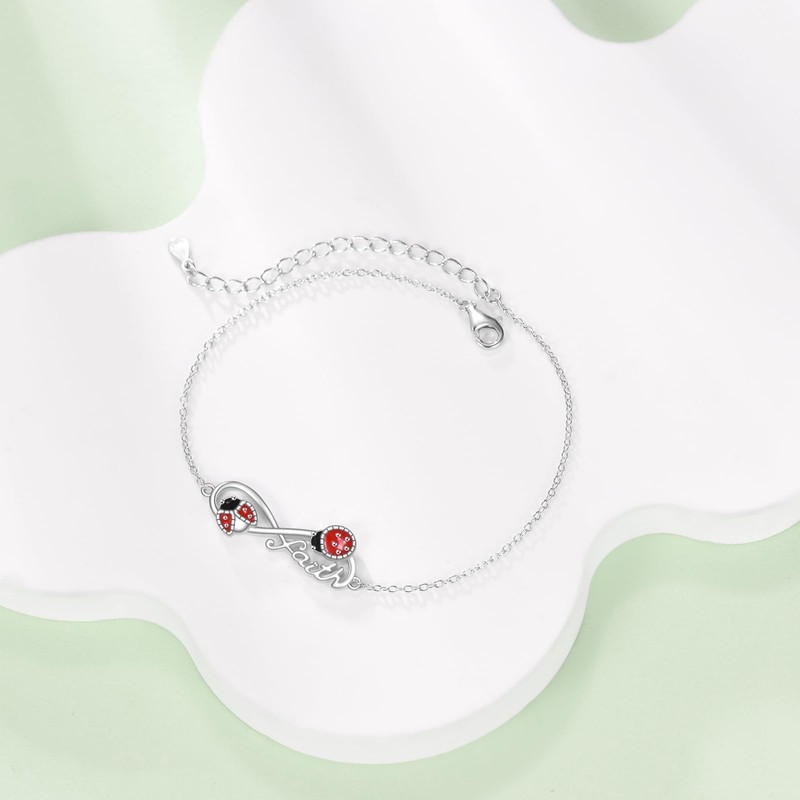 UCADRIT Ladybug Bracelet 925 Sterling Silver Lady Bug Bracelet Faith