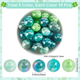 SOFPLATE 50Pcs 5 Colors Saint Patricks Day Beads Green Acrylic Bead Bulk 20mm Round Holiday Costumes Party Decorations Loose Spacer Pen Beads for Jewellery Making Necklace Bracelet Keychain DIY Crafts