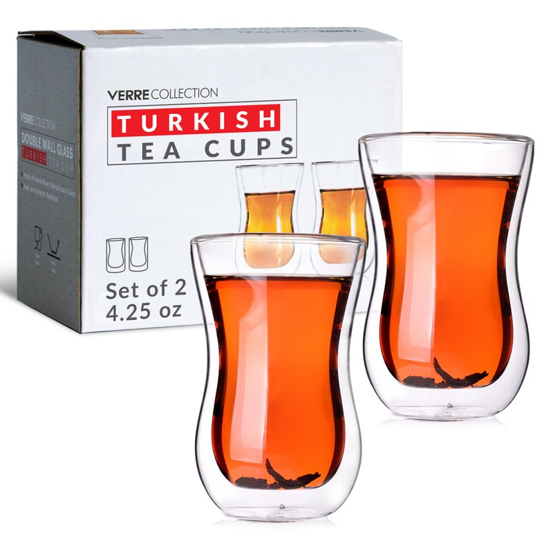 Verre Collection Turkish Tea Cups 4.25 oz, Lightweight Turkish Tea