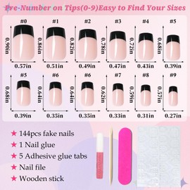 LuckForever 144pc Black French Tips Press on Nails Short Square Fake Nails French Nude Ombre Short Glue on Nails Press ons French Tips False Fingernails with Glue Adhesive Tabs for Women Girls