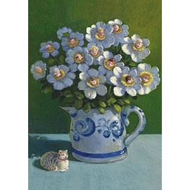 'Post Card A6 ["Family Bouquet The Writer. Artist: Michael Sowa; Satire; Cat; Flowers