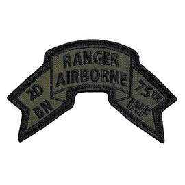Bayonet Design TM - Old Style US 2nd Ranger Battalion Ranger Scroll 4" x 2 3/8" (ODG) Hook & Loop Backed - 4" x 2 3/8" - Merrowed Edge - US Army Ranger - Airborne Ranger - SUA Sponte