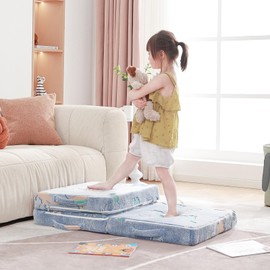 Givjoy Foldable Floor Mattress for Kids, Glow in The Dark Toddler Washable Tri Folding Floor Nap Mat for Sleeping Daycare, Child Trifold Futon Sofa Bed with Storage Bag for Girls and Boys