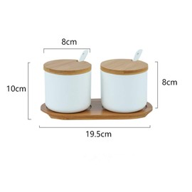 OnePine Set of 2 Ceramic Spice Jars Salt Pot Ceramic Sugar Bowl Spice Jars with Spoon and Bamboo Lid for Tea Sugar Salt Spices