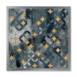 DesignQ Geometry Intersecting Circles WIth Golden Stars Modern Framed Wall Art