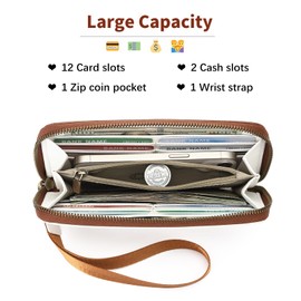 SENDEFN Leather Purses for Women, Large Women Wallet with Zip, RFID Protection Women Purse with Multi Card Slots and Wristlet