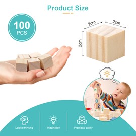 Pack of 100 Wooden Dice Decoration, 20 mm Unpainted Wooden Blocks, Wooden Cubes, Blank Decorative Wooden Craft Material, Wooden Square Cube, Natural Decoration for DIY, Painting, Crafts, Stamps,