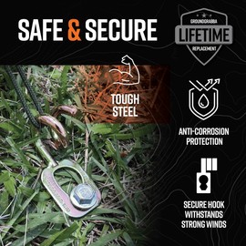 GroundGrabba Junior Stake Kit | Heavy Duty Screw-in Ground Anchors, for Tents, Outdoor Camping, and Backpacking | 4 Stakes, The Fang (4), Pigtail (4), 15mm Hex Driver (1)