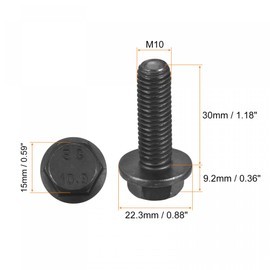 sourcing map Metric M10x30mm Hex Flange Bolts, 6pcs 10.9 Grade Carbon Steel Hexagon Head Screws