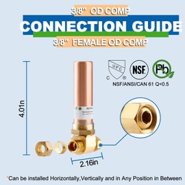 AquaNeurk 2Pcs Copper Water Hammer Arrestor,3/8 Inch OD Compression x 3/8 Inch Female OD Comp Tee Hammer Arrestor For Dish washer,Faucet,Toilet Application,Reduce Banging Noise