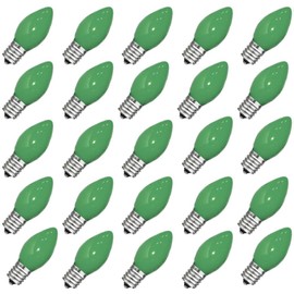 Goothy 25 Pack C7 Christmas Replacement Bulbs, Green Ceramic Light Bulbs for Christmas Outdoor Patio Indoor String Lights, C7/E12 Candelabra Base, 5 Watt -Green