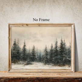 Winter Forest Canvas Wall Art Vintage Christmas Painting Evergreen Tree Artwork Winter Landscape Art Prints Snowy Forest Canvas Art Watercolor Pine Tree Wall Art Winter Tree Pictures 16x24in No Frame