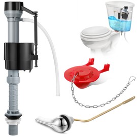 Saillong Universal Toilet Flusher Replacement Kit, Fill Valve, 2-Inch Flapper, Side Mount Handle Lever, Water-Saving, Adjustable Toilet Repair Kit Inside Tank, Easy to Install(1 Set,Black, Red)