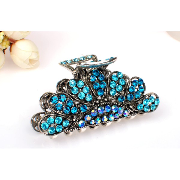 TROTH FASHION Metal Antique Silver-Plated Hair Clips, Women's Crystal Rhinestone Hair Claw, Diamond Claw Hair Clip, Anti Slip Large Claw Clips for Thin & Thick Hair, Hair Styling Accessories Women