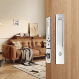 Cerradura de privacidad para puerta de bolsillo con mango oculto, tirador empotrado, color plateado | Privacy lock bath bed office, Flush pull saves space, Spring edge pull retrieve, Durable anti-rust, Fits 1-5/12 to 2-2/8 door