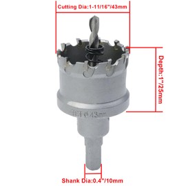 Rannb Carbide Tipped Hole Saw Drill Bit 1-11/16"/43mm Cutting Dia Hole Saw Cutter for Metal
