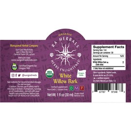 Sun God Medicinals Ra Herbals Organic White Willow Bark Liquid Extract - Inflammation Support - 1 fl oz