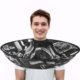 FEBSNOW Hair Cutting Cloak Cape, Black Prints Adjustable Haircut Cape Foldable Umbrella for Adults Kids Home Salon Barber Supplies