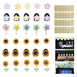 KASESSS Shaking Flower Car Decorations Interior Set, Funny Sunflower Dashboard Accessories, 20 PCS Cute Car Accessories with 10 Hooks, Car Ornaments for Dashboard for Car, Office, Bedroom Decoration