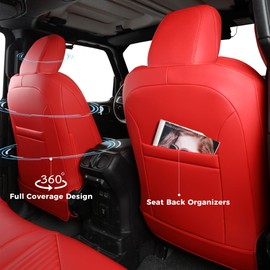 FREESOO Custom Front Seat Covers for Jeep Wrangler 2/4 Door JL Sahara Sport Rubicon Unlimited Willys 4XE 2018 2019 2020 2021 2022 2023 2024 Red