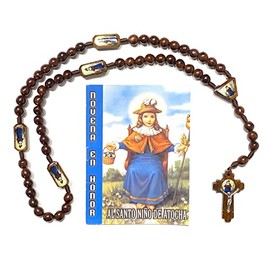 Gigi's Classy Kids Holy Infant of Atocha Brown Wood Rosary Novena al Santo Nino Atocha Libro Spanish Book Rosario Madera