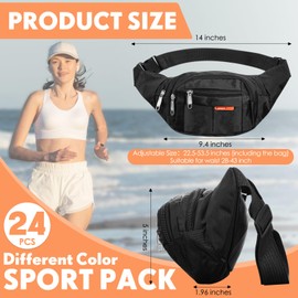 Silkfly 24 Pcs Fanny Pack Crossbody Bulk 14 Inch Plus Size Waterproof Waist Bags Traveling Running Sport Exercise Waist Pack with Adjustable Belt for Women Men Outdoor Running Rave Party, 24 Colors