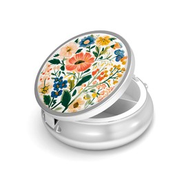 Pill Box-3 Compartment Small Pill Case for Purse & Pocket Mini Metal Pill Holder Travel Pill Container to Hold Supplements Vitamins BPA-Free (Wildflowers)