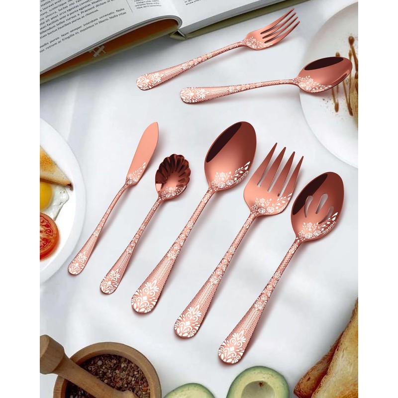EUIRIO Stainless Steel Copper Serving Utensils Large Serving Spoon Set