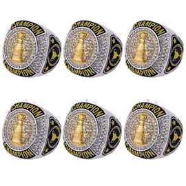 6 Pcs Ice Hockey Championship Ring Trophy Award Gift Tournament Champions or Finalists Champion Ring (6 pcs Rings, Size 10)