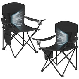 2 Pack Camping Chairs with Fan, Lightweight Camp Chair 300LBS Portable Foldable Chairs for Adults & Teens, Compact with Carry Bag for Camping, Beach, Picnics, Outdoor
