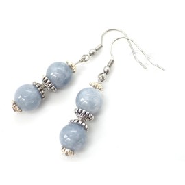 Blue quartz bead and Tibetan bead earrings