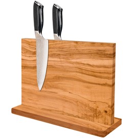 Magnetic Knife Block Stand - Solid Italian Olive Wood Kitchen Knife Holder Rack with Resin Flow Design - Double Sided Strong Magnet Knife Block - Universal Knife Organizer Holds 18 Knives