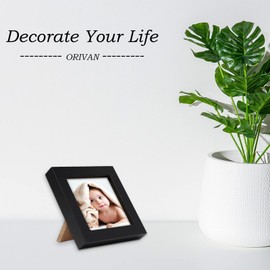 ORIVAN Black 4x4 Picture Frames Set of 4 Solid Wood Photo Frames for Wall and Tabletop Photo Frame