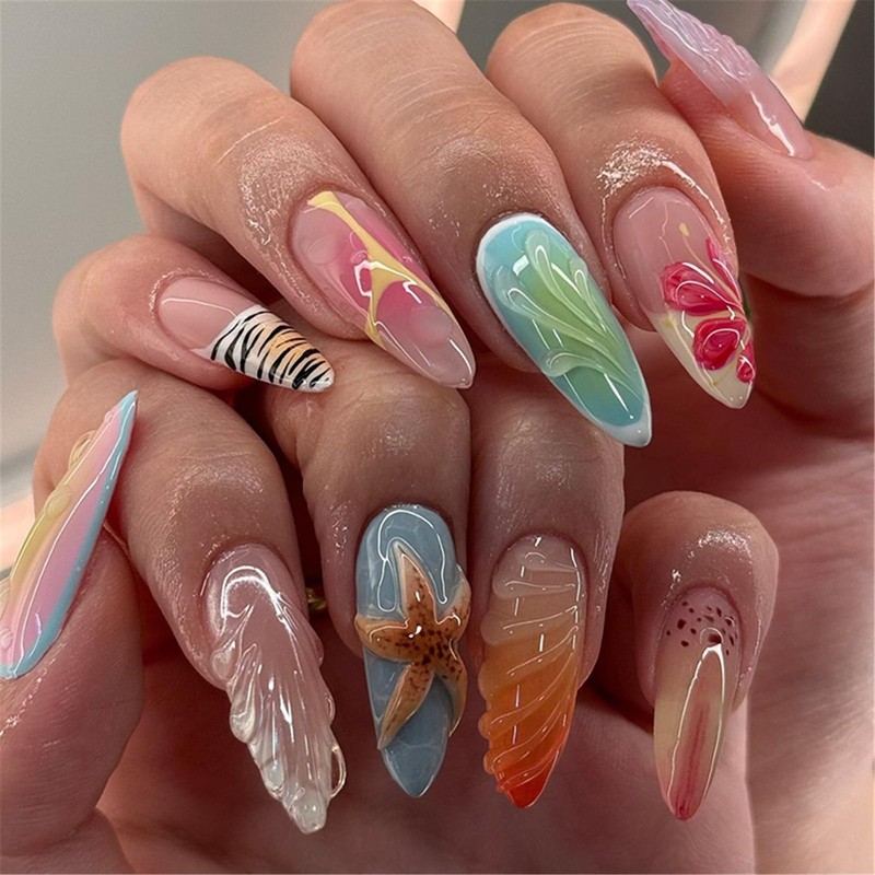 24 uñas postizas de almendra para uñas postizas de acrílico