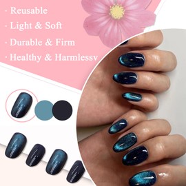 Pack of 24 Almond False Nails, Short False Nails, French Shiny Cat Eye Acrylic Press On Nails, 12 Sizes, Oval False Nails for Sticking on for Women and Girls, Party and Home DIY