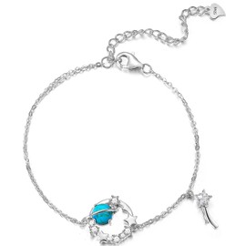 KIMIEVOL Women's Bracelet, Colorful Gemstone, 12 Months, Birthstone, Rose, Flower, Silver, Accessory, Sterling Silver, White Day, Birthday, Mother's Wife, Girlfriend, Christmas Gift, Wrapping Supplies Included, Sterling Silver , Created Turquoise