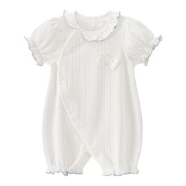 gurcooc Newborn Baby Girls' Romper Short Sleeve Bodysuit Bow Ruffle Jumpsuit Onesie Outfit Set, 0-18 Months, White