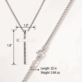 Pivza Cross Necklace for Men Women, Silver Cross with Engraved Bible Verse Joshua 1:9, 22 Inch Box Chain in Durable 316 Stainless Steel Cross Necklace