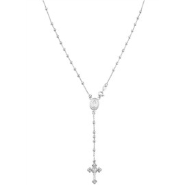 Miabella Italian 925 Sterling Silver or 18K Gold Plated Rosary Bead Cross Y Necklace Chain for Women (sterling silver, Length 24 Inches)