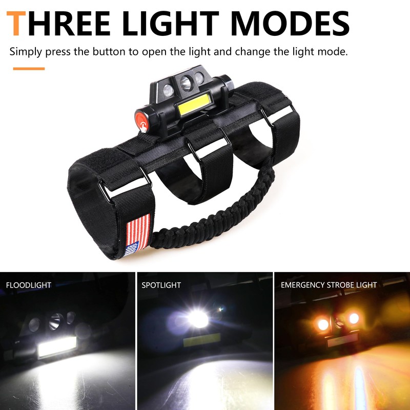 RERPRO Roll Bar Grab Handles with Dome Light for Jeep