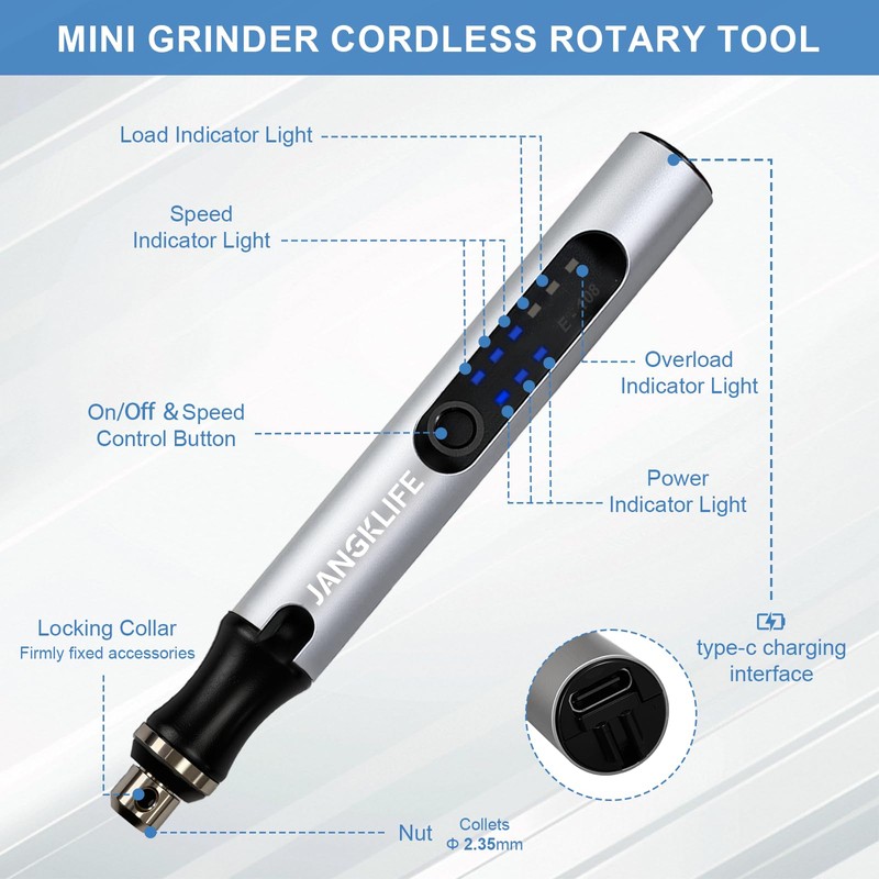 JANGKLIFE USB Rechargeable Engraving Pen with 42 Bits, Mini Rotary