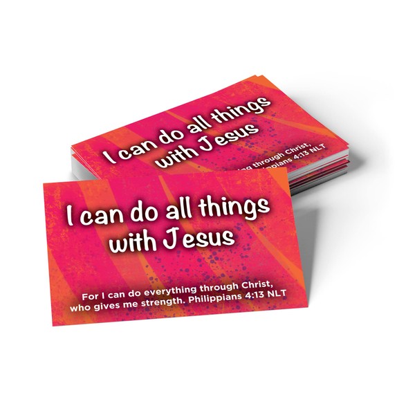 I Can Do All Things with Jesus, Philippians 4:13, Bulk Pack of 25 Christian Affirmation Scripture Cards for Kids, Bible Verse Wallet Cards for Childrens Church, Sunday School, & Youth Ministry