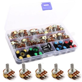 RUNCCI-YUN 20pcs Potentiometer Kit, Linear Potentiometer (B5K B10K B20K B50K B100K) Rotary Potentiometer 6 Pin Variable Resistors Dual Taper Audio B Type Volume Control Potentiometer